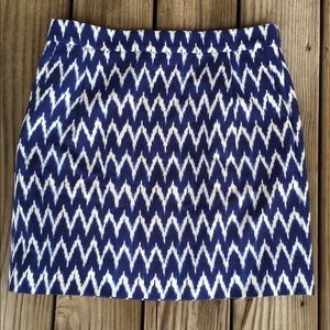 EUC J.CREW NAVY/WHITE PRINT SKIRT SIZE-6